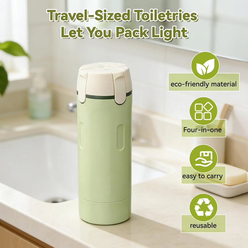 Travel Dispenser, Travel Bottles for Toiletries, 4-In-1 Travel Dispenser Bottle Refillable Leakproof Design 4-In-1 Travel Refill Bottle Portable Travel Size