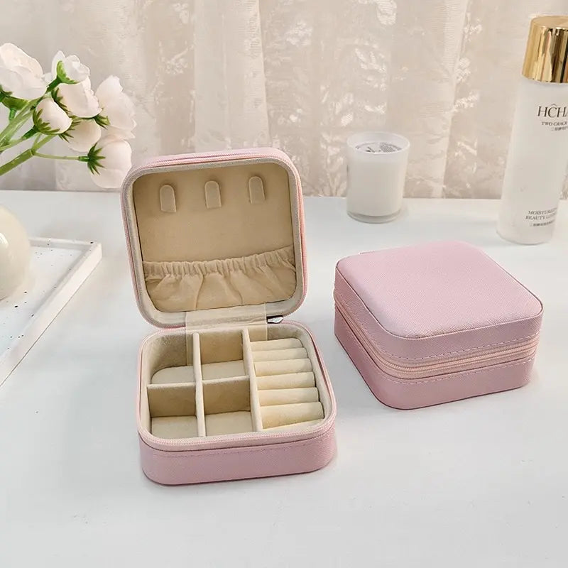 Travel Jewelry Case Travel Jewelry Box Travel Jewelry Organizer Small Jewelry Organizer Box Gift for Girls Women with Mirror Pink