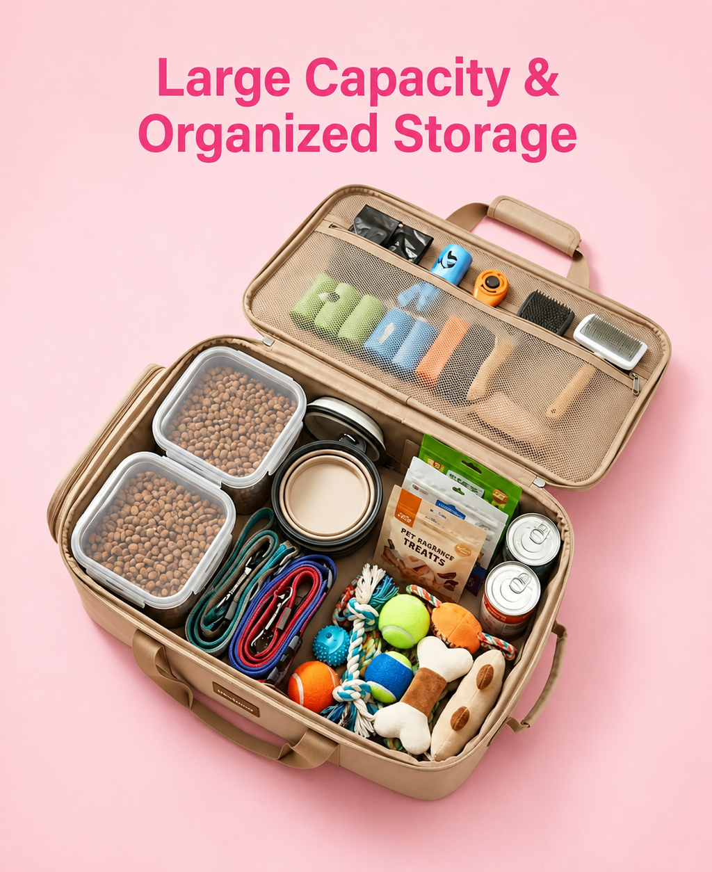 Premium Pet Travel Organizer with Food Containers