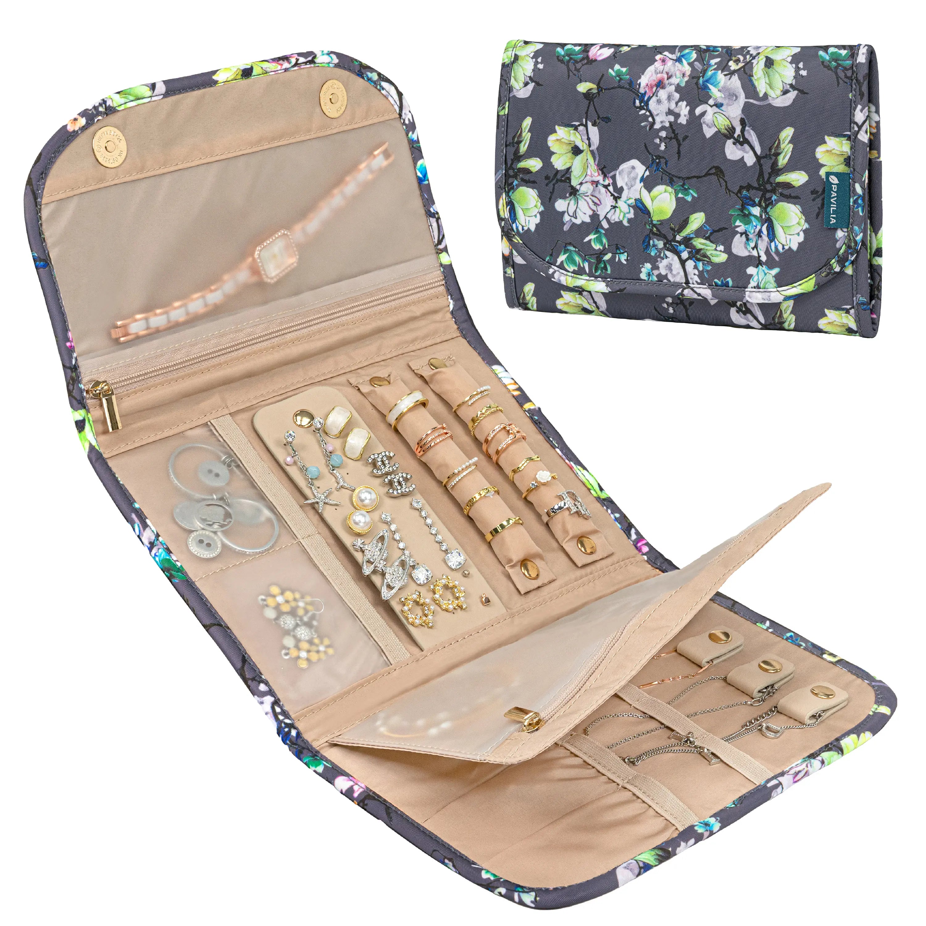 PAVILIA Travel Jewelry Case Organizer, Foldable Jewelry Travel Roll Bag, Small Jewelry Travel Pouch Wallet for Earrings, Rings, Necklaces, Bracelets, Travel Packing Accessories