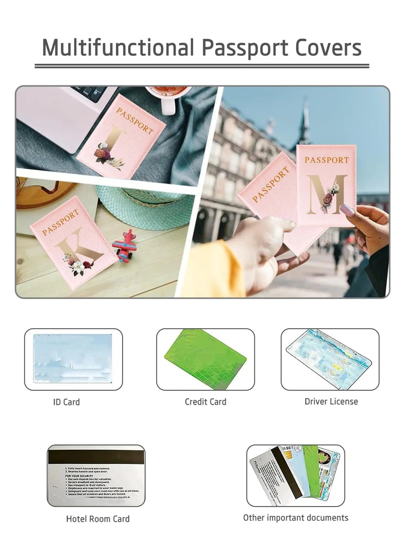 Floral & Letter Pattern Passport Holder, Lightweight Travel Document Holder, Travel Passport Flight Ticket Case, Unisex Id & Card Protector Cover for Holidays and Everyday Use, Travel Accessories, Travel Essentials