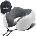 Upgraded Travel Neck Pillow 100% Pure Memory Foam Light Grey for Airplane Travel Support and Comfort
