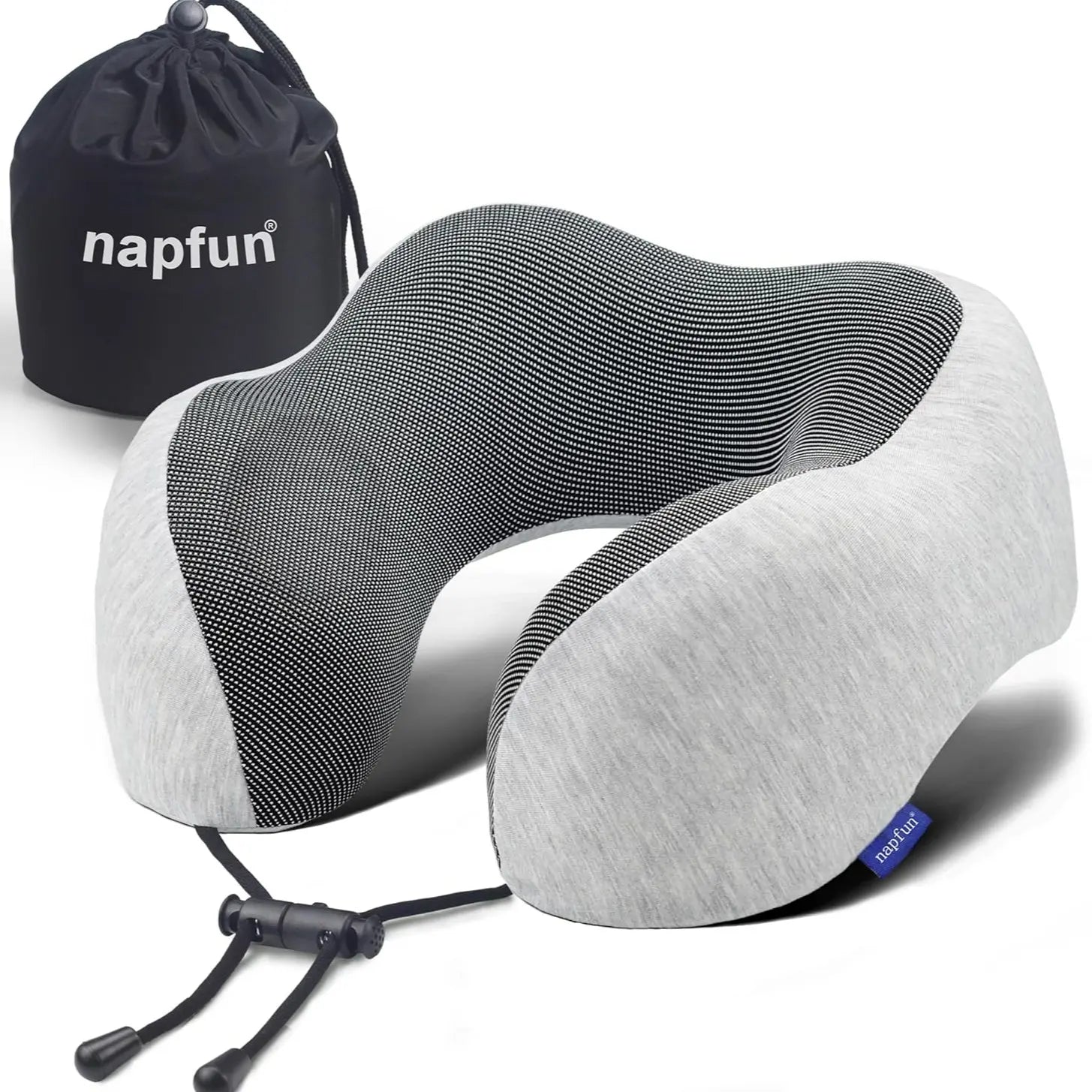Upgraded Travel Neck Pillow 100% Pure Memory Foam Light Grey for Airplane Travel Support and Comfort