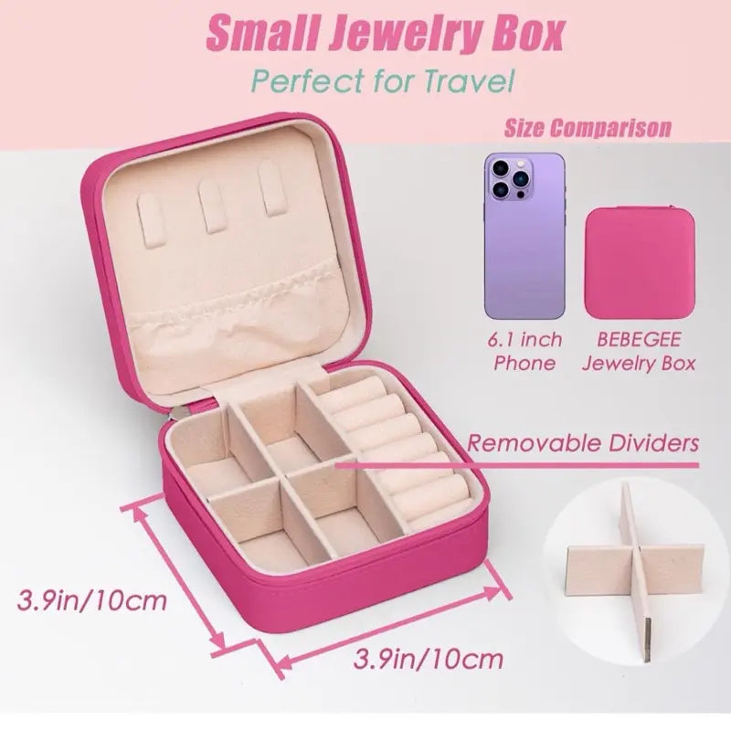 Travel Jewelry Case Travel Jewelry Box Travel Jewelry Organizer Small Jewelry Organizer Box Gift for Girls Women with Mirror Pink