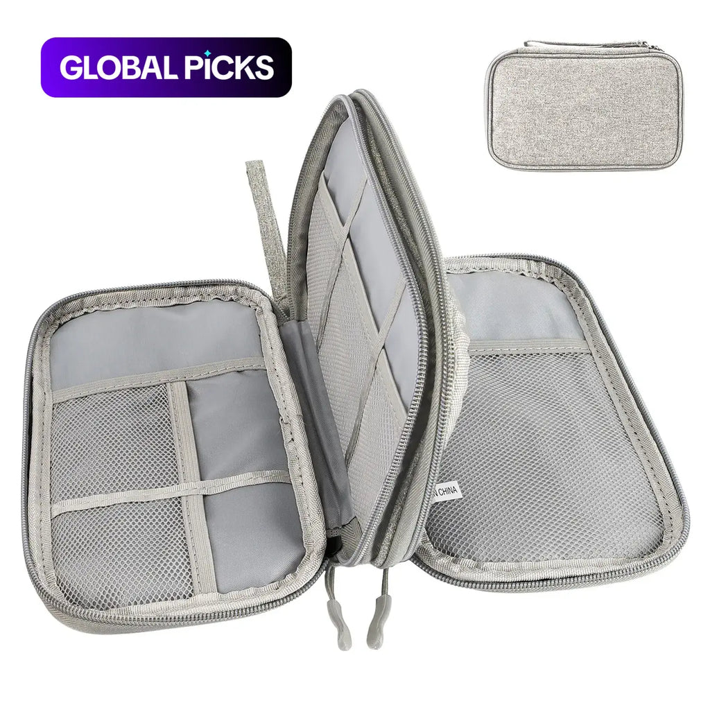 Cable Storage Bag, Portable Double Layer Makeup Storage Box, Waterproof Stationary Storage Container, Travel Organization Pouch for Outdoor Travel, Travel Organizer, Travel Essentials, Travel Gear, Gift Choice #GLOBAL PICKS
