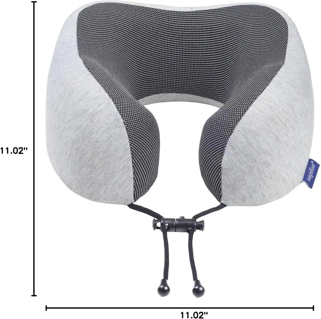 Upgraded Travel Neck Pillow 100% Pure Memory Foam Light Grey for Airplane Travel Support and Comfort