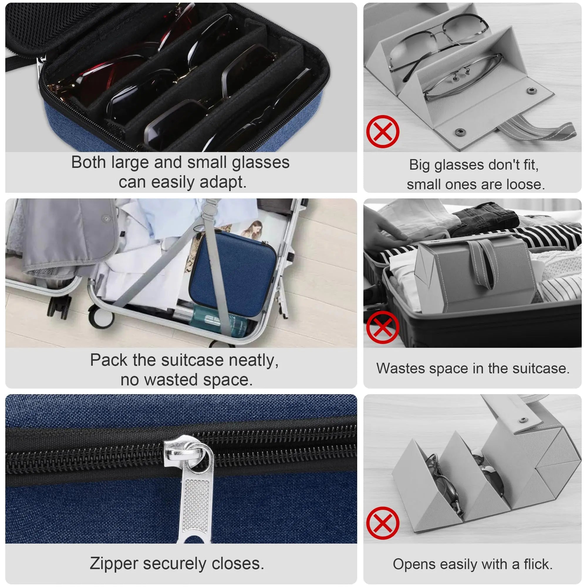 Hard Shell Multi-Pair Glasses Holder - Carry-On, Pouches, Zip, Modern, Travel-Friendly Travel Organizer for Men & Women, Portable Sunglasses Case, Carry-On Travel Organizers, Pouches Travel Organizers