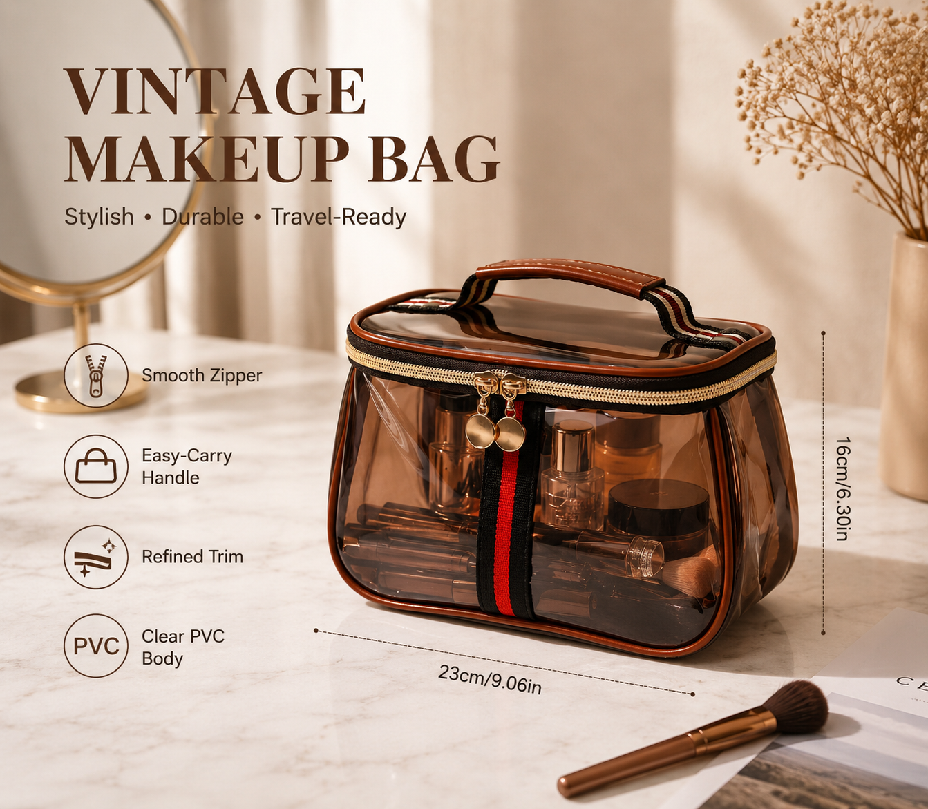 Clear Waterproof Makeup Organizer with Handle