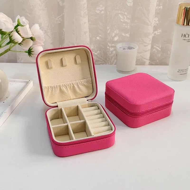 Travel Jewelry Case Travel Jewelry Box Travel Jewelry Organizer Small Jewelry Organizer Box Gift for Girls Women with Mirror Pink