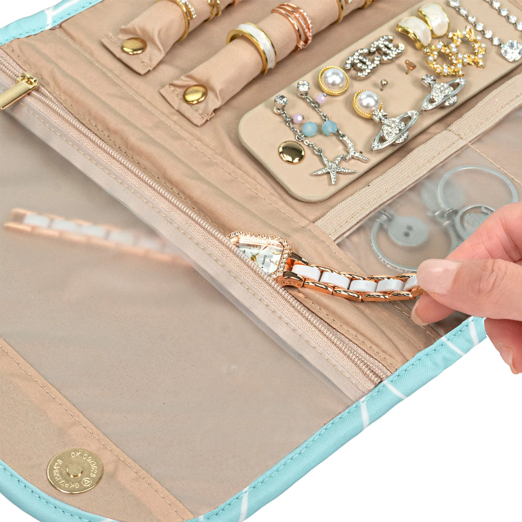 PAVILIA Travel Jewelry Case Organizer, Foldable Jewelry Travel Roll Bag, Small Jewelry Travel Pouch Wallet for Earrings, Rings, Necklaces, Bracelets, Travel Packing Accessories
