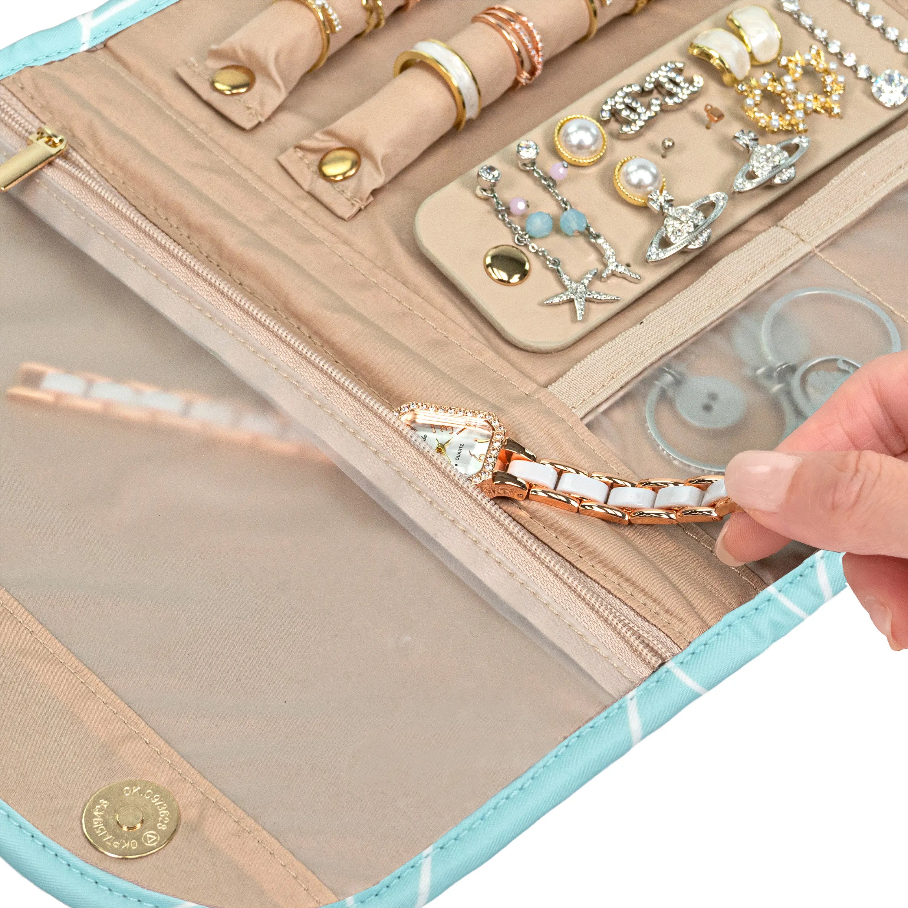 PAVILIA Travel Jewelry Case Organizer, Foldable Jewelry Travel Roll Bag, Small Jewelry Travel Pouch Wallet for Earrings, Rings, Necklaces, Bracelets, Travel Packing Accessories