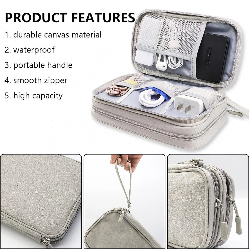 Cable Storage Bag, Portable Double Layer Makeup Storage Box, Waterproof Stationary Storage Container, Travel Organization Pouch for Outdoor Travel, Travel Organizer, Travel Essentials, Travel Gear, Gift Choice #GLOBAL PICKS