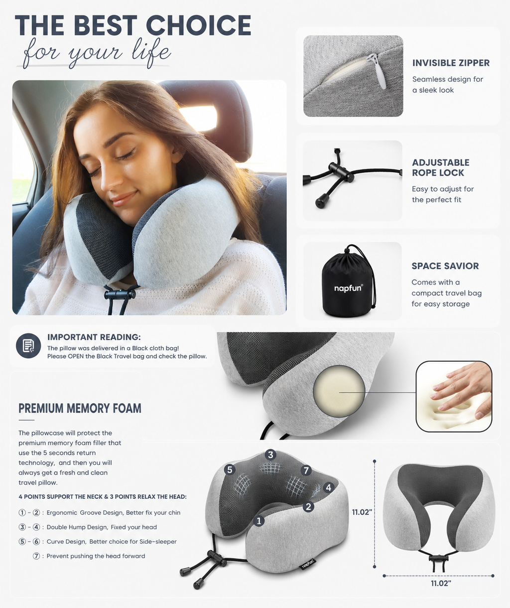 Premium Memory Foam Travel Neck Pillow