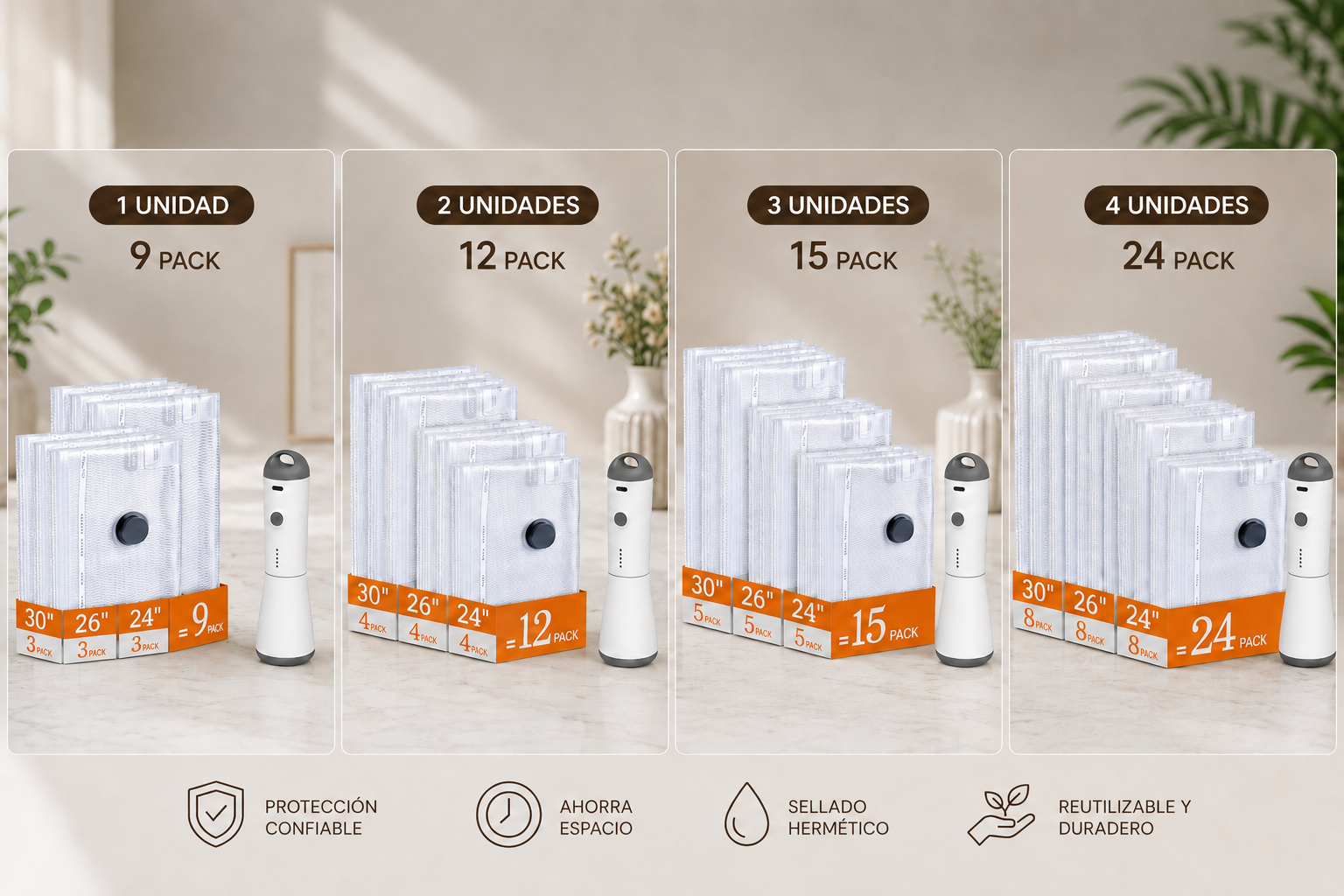 Travel Vacuum Storage Bags with Rechargeable Air Pump – 15 Pack