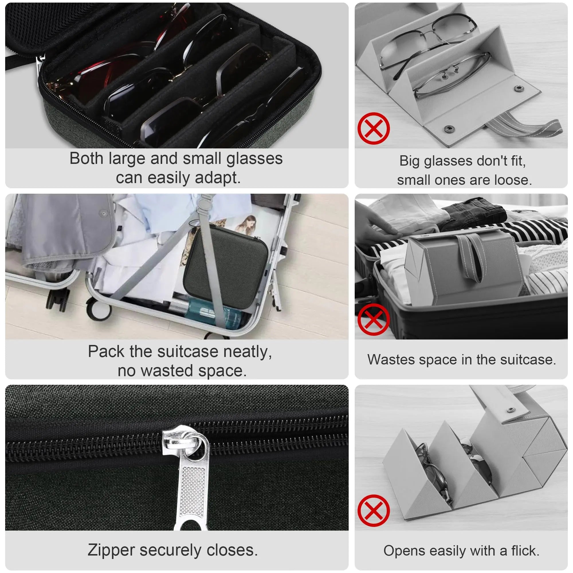 Hard Shell Multi-Pair Glasses Holder - Carry-On, Pouches, Zip, Modern, Travel-Friendly Travel Organizer for Men & Women, Portable Sunglasses Case, Carry-On Travel Organizers, Pouches Travel Organizers