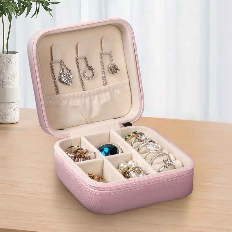 Travel Jewelry Case Travel Jewelry Box Travel Jewelry Organizer Small Jewelry Organizer Box Gift for Girls Women with Mirror Pink