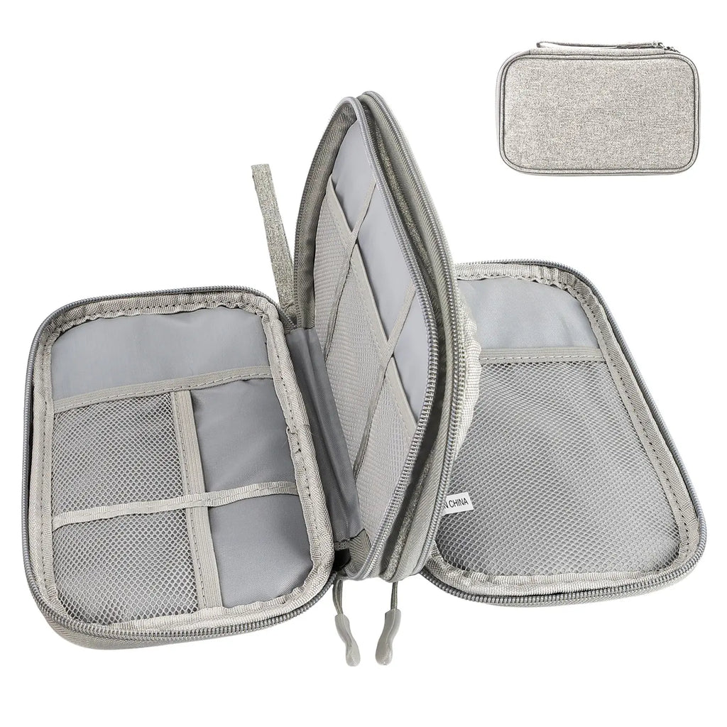 Cable Storage Bag, Portable Double Layer Makeup Storage Box, Waterproof Stationary Storage Container, Travel Organization Pouch for Outdoor Travel, Travel Organizer, Travel Essentials, Travel Gear, Gift Choice #GLOBAL PICKS