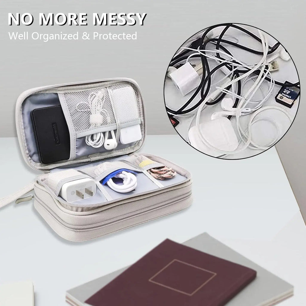 Cable Storage Bag, Portable Double Layer Makeup Storage Box, Waterproof Stationary Storage Container, Travel Organization Pouch for Outdoor Travel, Travel Organizer, Travel Essentials, Travel Gear, Gift Choice #GLOBAL PICKS