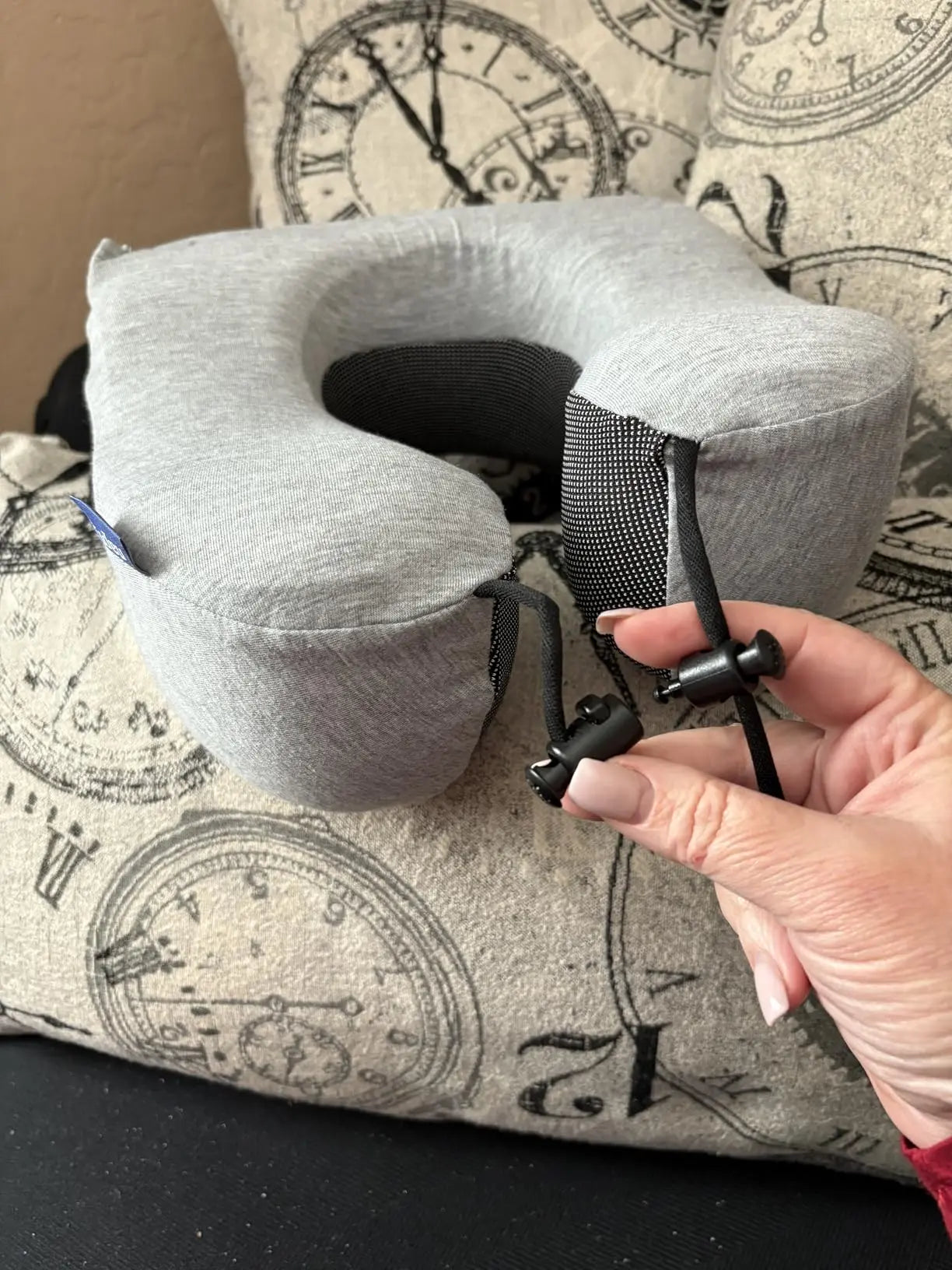 Upgraded Travel Neck Pillow 100% Pure Memory Foam Light Grey for Airplane Travel Support and Comfort
