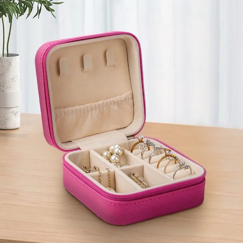 Travel Jewelry Case Travel Jewelry Box Travel Jewelry Organizer Small Jewelry Organizer Box Gift for Girls Women with Mirror Pink