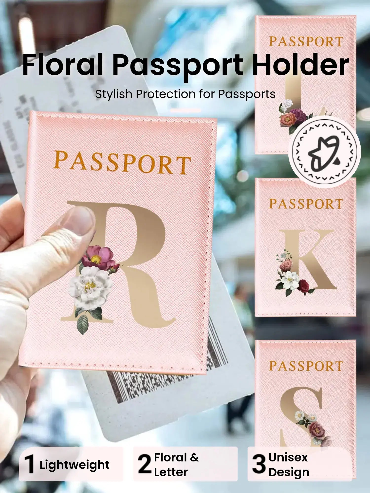 Floral & Letter Pattern Passport Holder, Lightweight Travel Document Holder, Travel Passport Flight Ticket Case, Unisex Id & Card Protector Cover for Holidays and Everyday Use, Travel Accessories, Travel Essentials