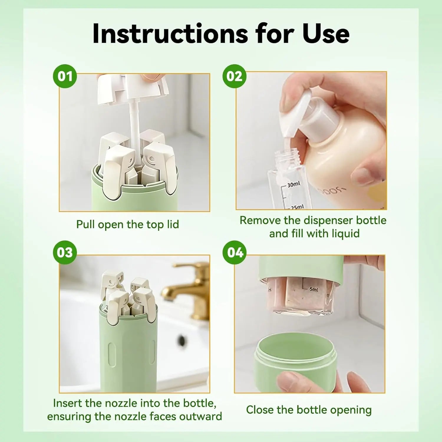 Travel Dispenser, Travel Bottles for Toiletries, 4-In-1 Travel Dispenser Bottle Refillable Leakproof Design 4-In-1 Travel Refill Bottle Portable Travel Size