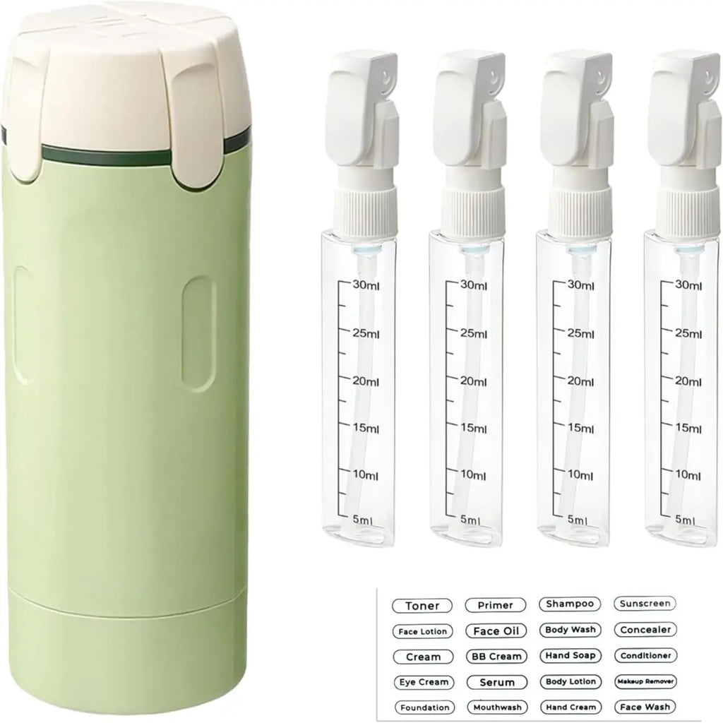 Travel Dispenser, Travel Bottles for Toiletries, 4-In-1 Travel Dispenser Bottle Refillable Leakproof Design 4-In-1 Travel Refill Bottle Portable Travel Size